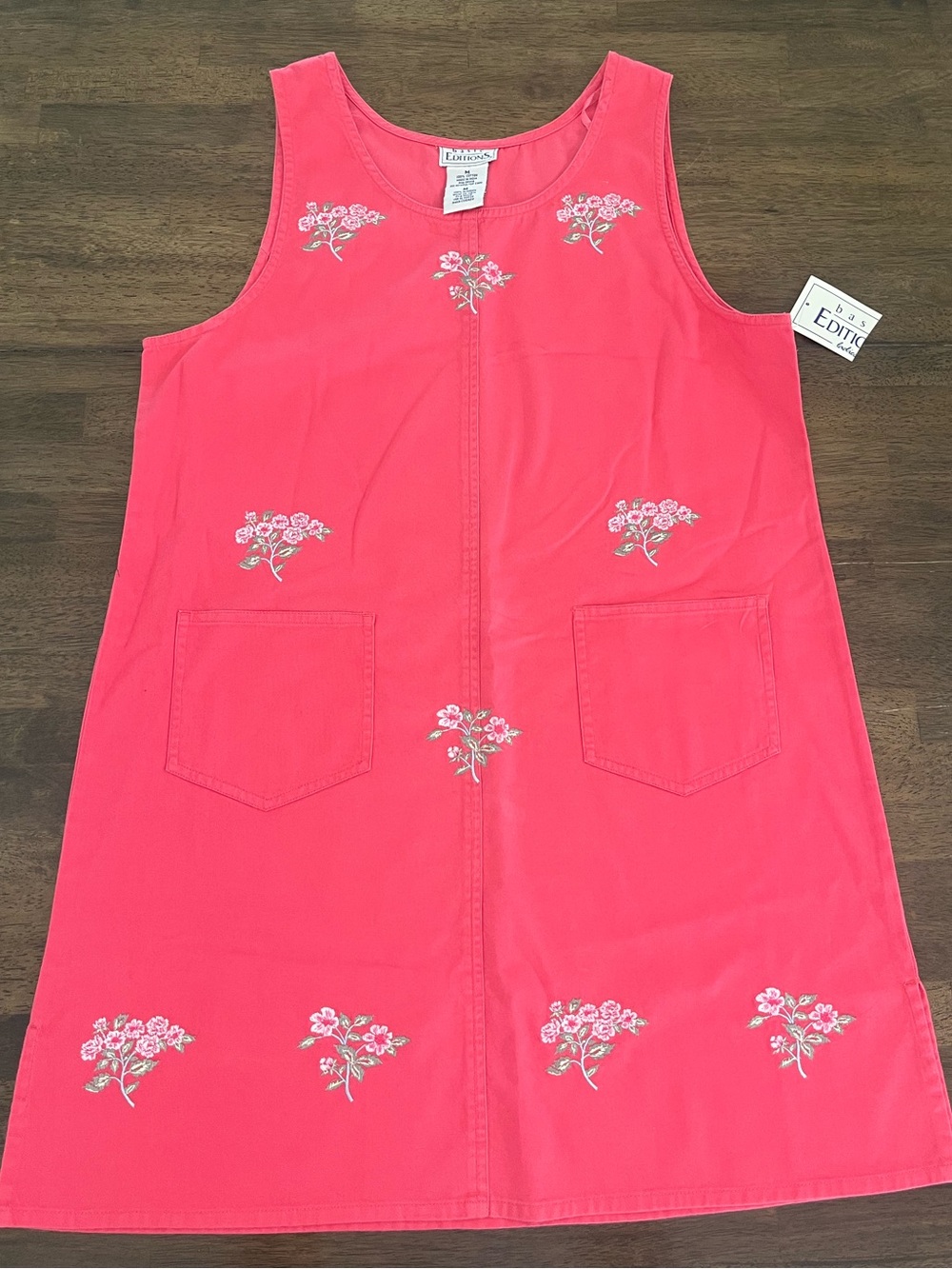 Pink Floral Shift Dress Cottagecore pockets Vintage Cotton Casual Flowers Medium